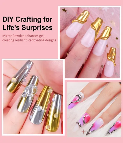 Miniatura 2 de 3D Nail Gel Art BISHENGYF - Pegamento de uñas de gel para esculpir 0.53 oz con polvo de uñas cromado dorado blanco para arte de uñas, gel duro