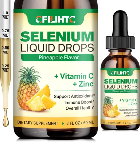 Gotas líquidas de selenio, suplemento líquido de selenio de 200 mcg con vitamina C y zinc, apoyo para el sistema inmunológico, antioxidante y salud
