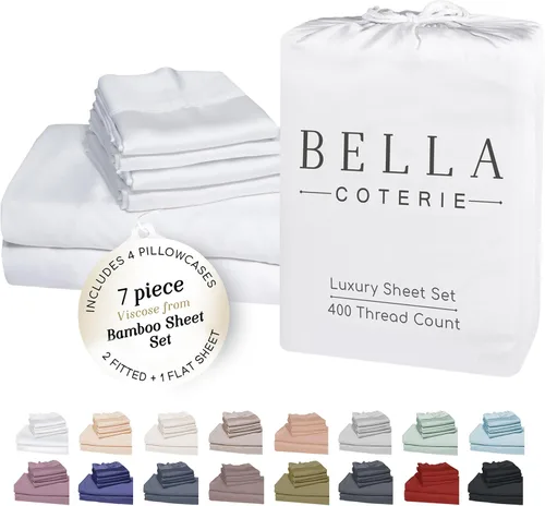 Miniatura 57 de Bella Coterie - Juego de sábanas de lujo de viscosa de bambú para cama tamaño split king 2 sábanas ajustadas para camas Sleep Number y camas 06
