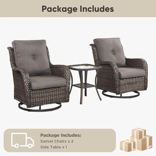 Miniatura 8 de Belord Juego de Muebles de Patio Mecedora Giratoria - 3 Piezas Sillas Mecedoras Deslizantes para Exteriores con Mesa Auxiliar Pequeña