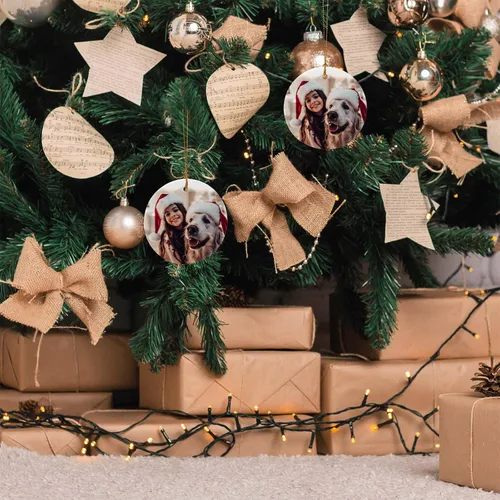 Miniatura 5 de Adornos de Navidad personalizados de cerámica, nuestro primer árbol de Navidad colgante 2023, decoración de regalo para Navidad, impresión