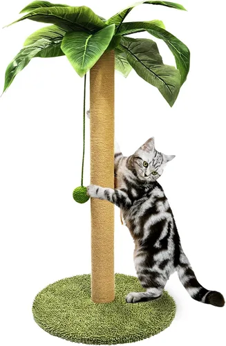 PETKARAY Poste rascador para gatos, poste rascador de palmera de 36 pulgadas de alto, rascador de sisal para gatos con bola de juguete para gatitos