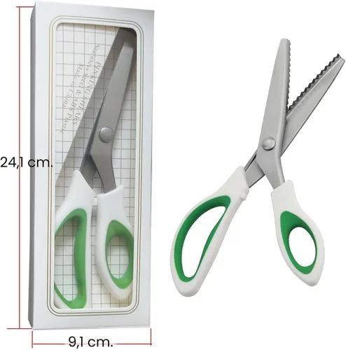 Miniatura 2 de JISTL - Tijeras dentadas verdes con agarre cómodo para manualidades, tijeras de corte en zig zag para costura, tijeras profesionales de mano