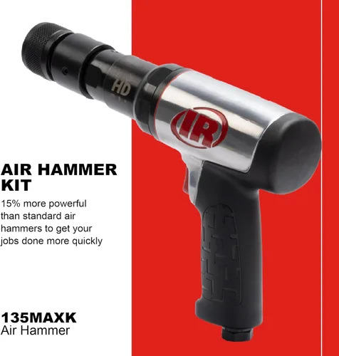 Miniatura 2 de Ingersoll Rand 135MAXK Martillo Neumático de Cambio Rápido con Reducción de Vibración, Juego de Cincel de 5 Piezas, 2,600 BPM, Carrera de 3