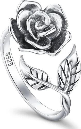 Miniatura 18 de Anillos abiertos ajustables de plata de ley S925, anillo de rosa para mujeres y adolescentes