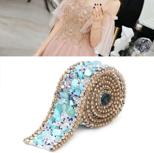Miniatura 3 de Cinta autoadhesiva con diamantes de imitación de cristal, cadena de cuentas de 16.4 pulgadas para decoración de vestidos de boda, fiesta