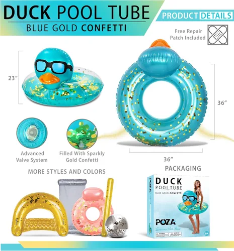 Miniatura 2 de POZA Flotador inflable de pato para piscina: vinilo resistente a los rayos UV, confeti de pato para piscina, flotador de piscina de animales, anillo