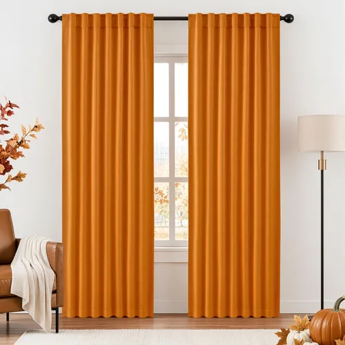 Miniatura 9 de ANRODUO Juego de 2 cortinas con bloqueo de luz del 99%, cortinas de 84 pulgadas de largo, cortinas negras para dormitorio, cortinas con aislamiento