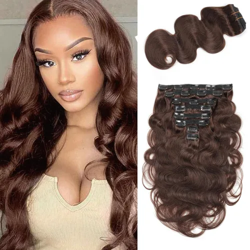 Clip in Hair Extensions Real Human Hair Extensions Clip Ins 120g Grade Body Wave 8Pcs 100% 10A Brazilian Remy Hair Extensions 24 Inch (2#)
