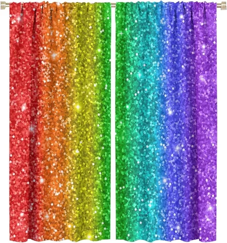 Miniatura 68 de Cortinas opacas abstractas de arco iris, pintura de color arcoíris con gotas, diseño gráfico creativo con bolsillo para barra, para sala de estar