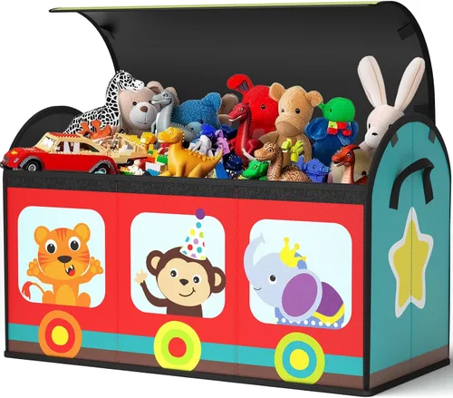 Miniatura 11 de Caja de juguetes extragrande, organizador de almacenamiento de juguetes plegable y resistente con tapas, caja de almacenamiento de dinosaurios