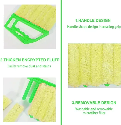 Miniatura 3 de 2 piezas de limpiador lavable para persianas de ventana, mini cepillo de mano para persianas de madera, persianas venecianas y plumero de aire