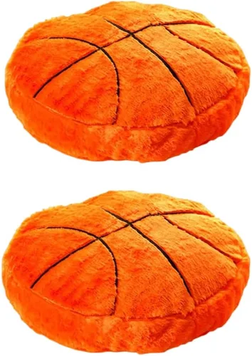 Juego de 2 cojines suaves y esponjosos para deportes de baloncesto, cojín de temática deportiva de felpa de baloncesto, juguetes de esfera, regalo