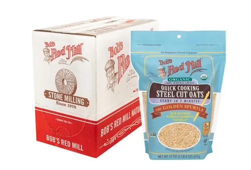 Bob's Red Mill Avena orgánica cortada de acero de cocción rápida, 22 onzas (paquete de 4), orgánica, sin OMG, grano entero, vegano, kosher