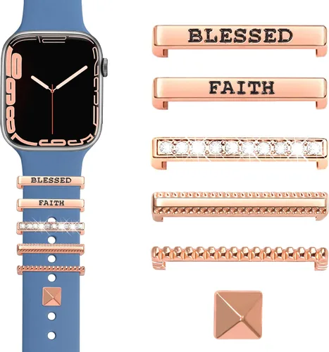 Miniatura 21 de JR.DM Dijes para correa de reloj con anillos decorativos brillantes, compatibles con Apple Watch de 1.575 pulgadas, 1.496 pulgadas, 1.614 pulgadas