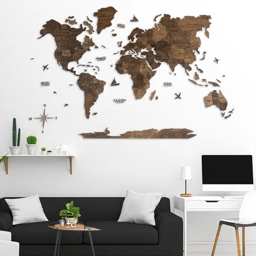 Miniatura 3 de Arte de pared de madera 3D hecho a mano con mapa del mundo, decoración de pared grande, rastrea tus viajes por el mundo, especial para el hogar