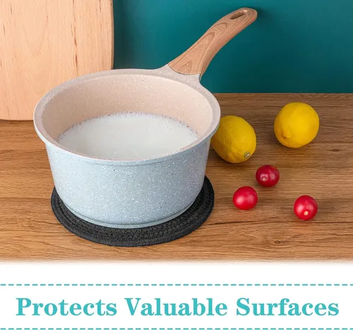 Miniatura 5 de Salvamanteles para platos calientes, ollas y sartenes, almohadillas calientes de 8 pulgadas, 5 piezas, soportes para ollas para cocina, tapete Negro