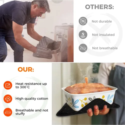 Miniatura 4 de Juego de 4 manoplas de horno y soportes para ollas de 500°F, soportes para ollas de cocina resistentes al calor, guantes de horno antideslizantes