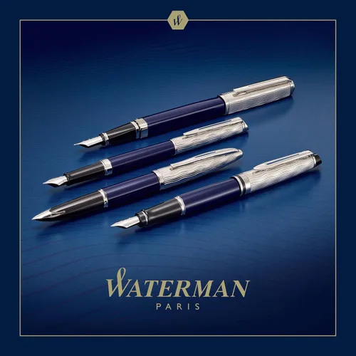 Miniatura 6 de Waterman Pluma estilográfica Hémisphère Metal y laca azul Tapa cincelada Punta mediana de acero inoxidable Tinta azul Caja de regalo