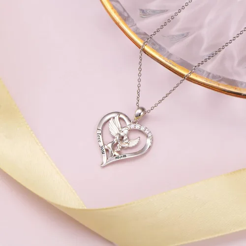 Miniatura 5 de Mama Bear Mama - Collar de plata de ley con colgante de oso en corazón con 1 2 3 cachorros