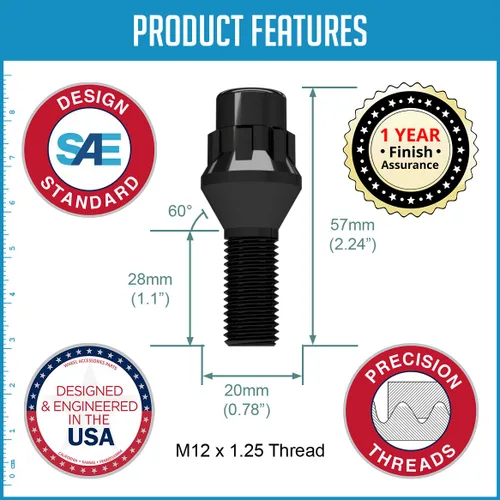 Miniatura 4 de Wheel Accessories Parts 4 cerraduras + llave M12 x 1.25 12 x 1.25 rosca Bellota para asiento con cerradura de perno de asiento con acabado negro