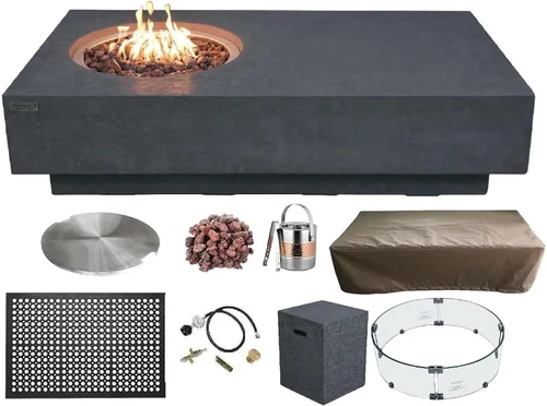 Miniatura 70 de Elementi+ Mesa de Fuego de Gas Colorado de Hormigón Fundido de 56" Rectangular, Hoguera al Aire Libre con Ignición Electrónica Incluye Cubierta