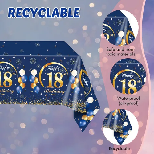 Miniatura 3 de Juego de 41 piezas de decoraciones de cumpleaños número 18 para él, temática azul y dorada, regalos de cumpleaños de 18 años, platos, servilletas