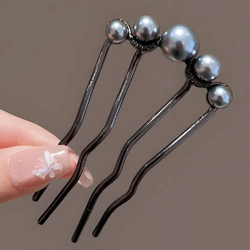 Miniatura 7 de 2 horquillas para el cabello en forma de U para moños, horquillas francesas para cabello grueso, peines laterales para mujer, peine de pelo negro