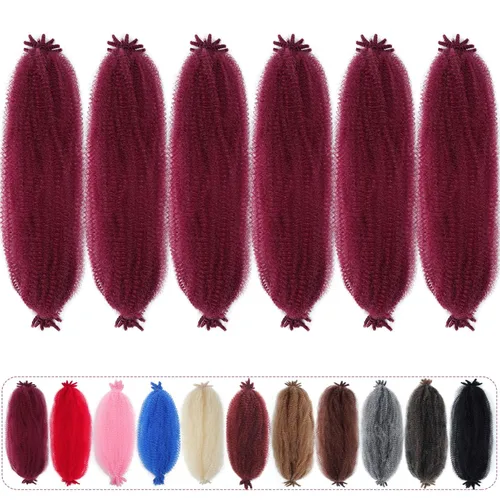 Cabello afro trenzado elástico de 24 pulgadas, cabello Marley para rastas sintéticas, cabello trenzado estilo Marley Twist color rojo burdeos,