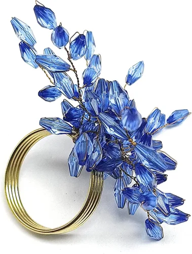 Miniatura 4 de ITOS365 Juego de 12 servilleteros para decoración de mesa de comedor, fiestas, uso diario, servilleteros de metal, hojas azules (paquete de 12)
