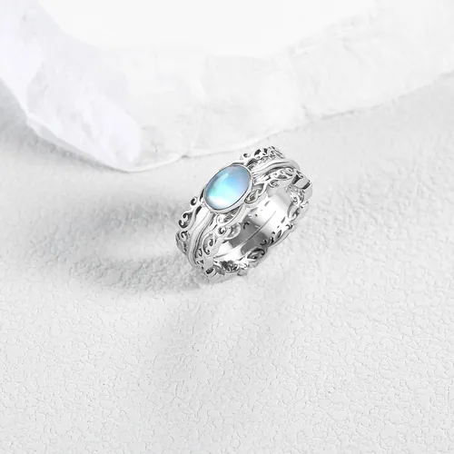 Miniatura 22 de VONALA Anillos giratorios de plata esterlina 925 con diseño de filigrana y girasol, cruz, piedra lunar, ágata musgo, anillos giratorios