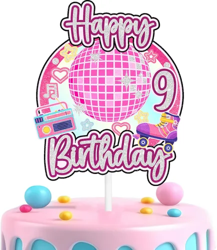 Miniatura 9 de Decoración retro de pastel de discoteca para niñas de 10 cumpleaños feliz hip hop, decoraciones de boombox, fiesta de patinaje sobre ruedas, fiesta