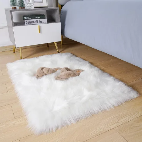 Miniatura 5 de Amearea Alfombra de piel sintética de felpa suave y esponjosa, 3 x 5 pies, moderna alfombra blanca mullida para dormitorio, sala de estar