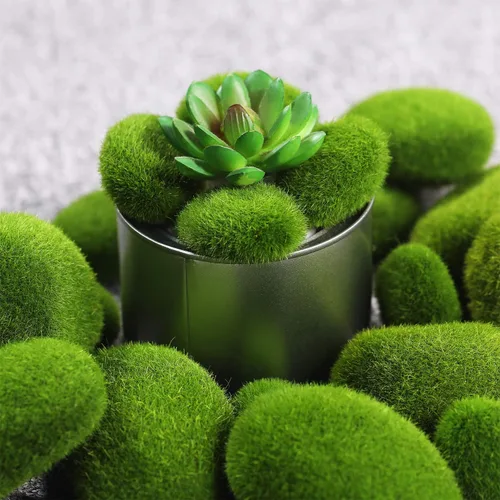 Miniatura 4 de TecUnite 20 rocas artificiales de musgo de 3 tamaños, bolas de musgo verde sintético, piedras cubiertas decorativas para decoración de jardín