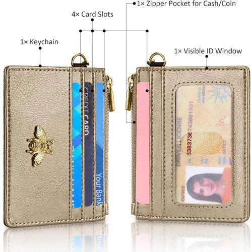 Miniatura 31 de SEAVILIA Tarjetero llavero cartera para mujer con ventana de identificación RFID monedero regalo abeja delgada minimalista pequeña cartera