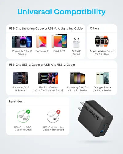 Miniatura 8 de Anker - Cargador para iPhone 17/16, 2 unidades, 20 W, cargador USB C rápido, para iPhone 16/16 Pro Max/serie 15/iPad Pro y más