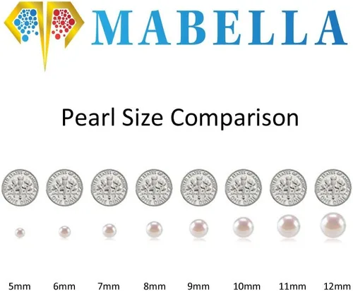 Miniatura 6 de MABELLA Pendientes de botón de plata de ley 925 AAA auténticos cultivados de agua dulce con perlas blancas y perlas para regalar a las mujeres