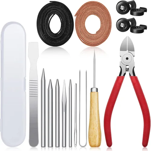 Fabbay Kit de 16 piezas de guantes de cuidado de guantes, 2 cordones de cuero de 78.74 pulgadas, 4 cerraduras de guante, 7 agujas de cordones, Negro