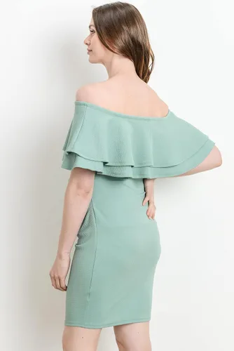 Miniatura 5 de LaClef Vestido de maternidad con hombros descubiertos para mujer con doble volante