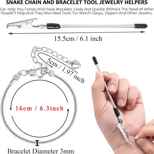 Miniatura 2 de 10 pulseras de cadena de serpiente con pulsera de 0.118 in ajustable con dije de serpiente con cierre de langosta y corazón, cadena extensora
