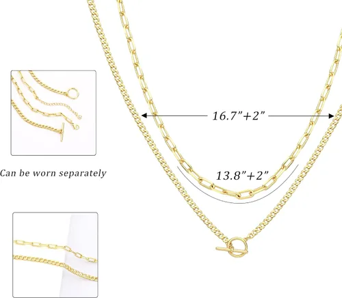 Miniatura 5 de CHESKY Collares de oro en capas para mujer, collar de cadena de oro delicado de 14 quilates para mujer, cadena de clip de eslabones cubanos de moda