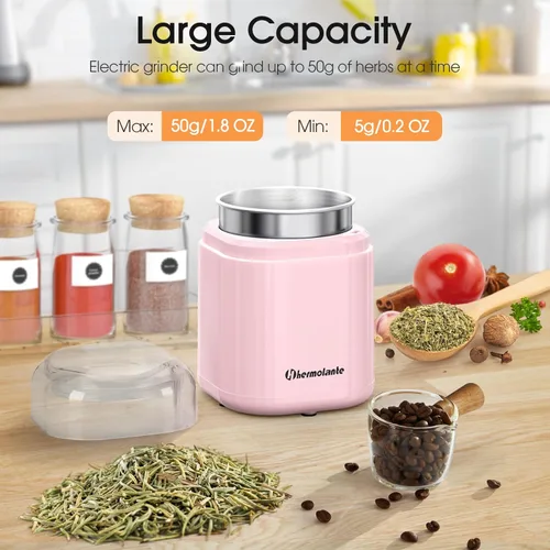 Miniatura 6 de Hermolante Molinillo de hierbas y especias, eléctrico de 200 W con hoja de acero inoxidable, cepillo de limpieza, tamaño compacto de 5.11 pulgadas