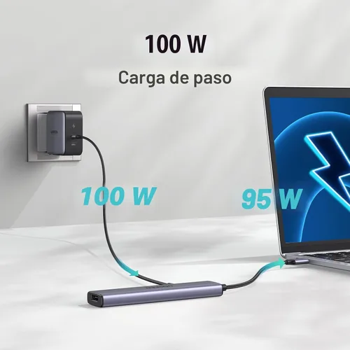 Miniatura 3 de UGREEN Adaptador multipuerto USB C 5 en 1 Revodok 105 4K HDMI, entrega de energía de 100 W, 3 puertos de datos USB-A, dongle USB C para MacBook