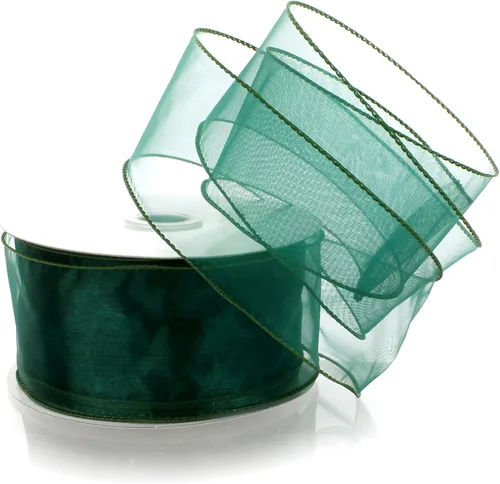 Miniatura 13 de Cinta de organza transparente con alambre de 2.5 pulgadas, color plateado de 10 yardas