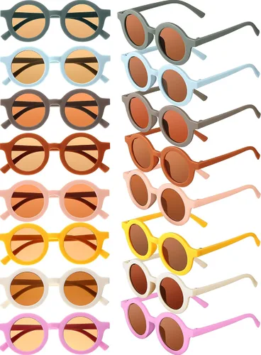 Frienda 16 pares de lentes de sol para niños, lindos lentes de sol redondos para niños y niñas, playa, deportes al aire libre, edad 3-10
