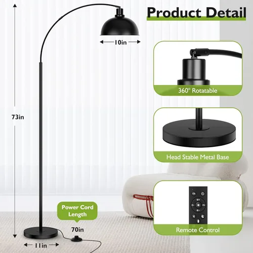 Miniatura 2 de Lámparas de pie de arco para sala de estar, moderna lámpara de pie alta con control remoto, lámpara de pie negra regulable continua con pantalla