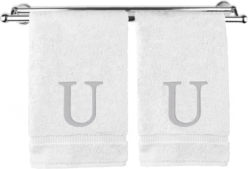 Miniatura 182 de Toalla de mano monogramada, regalo personalizado, juego de 2 - Toalla bordada con letra de bloque dorada - Extra absorbente 100% algodón turco