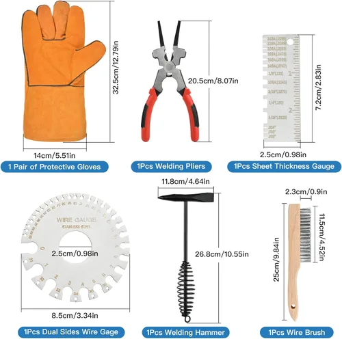 Miniatura 2 de 6 accesorios de soldadura, martillo astillador de 10.55 pulgadas, alicates de 8.07 pulgadas, cepillo de alambre de 9.84 pulgadas, calibre de chapa