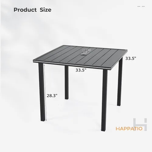 Miniatura 3 de HAPPATIO Outdoor Dining Table for 4, Large Suqare Metal Patio Table with 1.5" Umbrella Hole, Powder-Coated Frame for All-Weather, Black, Modern
