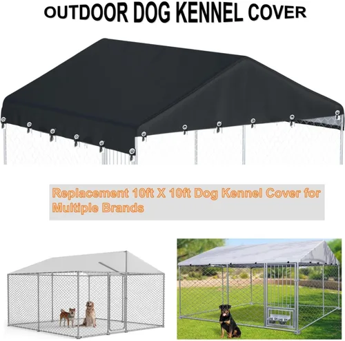 Miniatura 5 de Cubierta para perrera para perros al aire libre, 10 pies de ancho x 10 pies de largo, hecha de tela Oxford impermeable 600D, repuesto negro